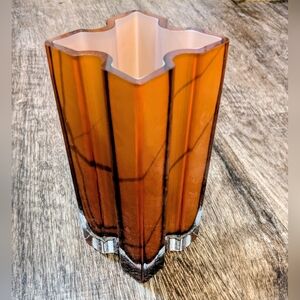 1970s Mid-Century Italian Amber Murano Style Glass Vase Sculptural Cross-Shape